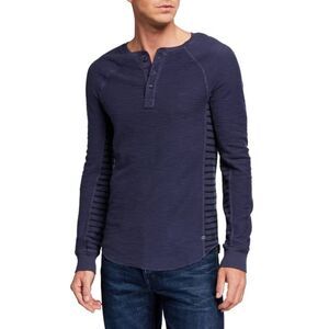 Mills Supply Mens Point Sur Long Sleeve Henley in Mood Indigo Blue-XL